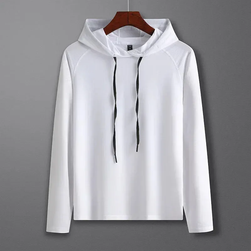 Men Outdoor Sports Hoodies Quick Dry Fit Long Sleeve Tops with Hood Male Running Activewear