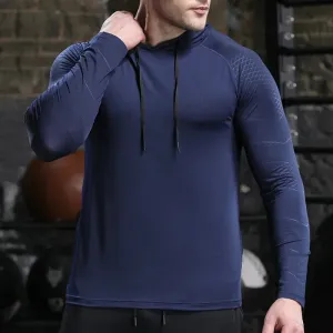 Men Outdoor Sports Hoodies Quick Dry Fit Long Sleeve Tops with Hood Male Running Activewear