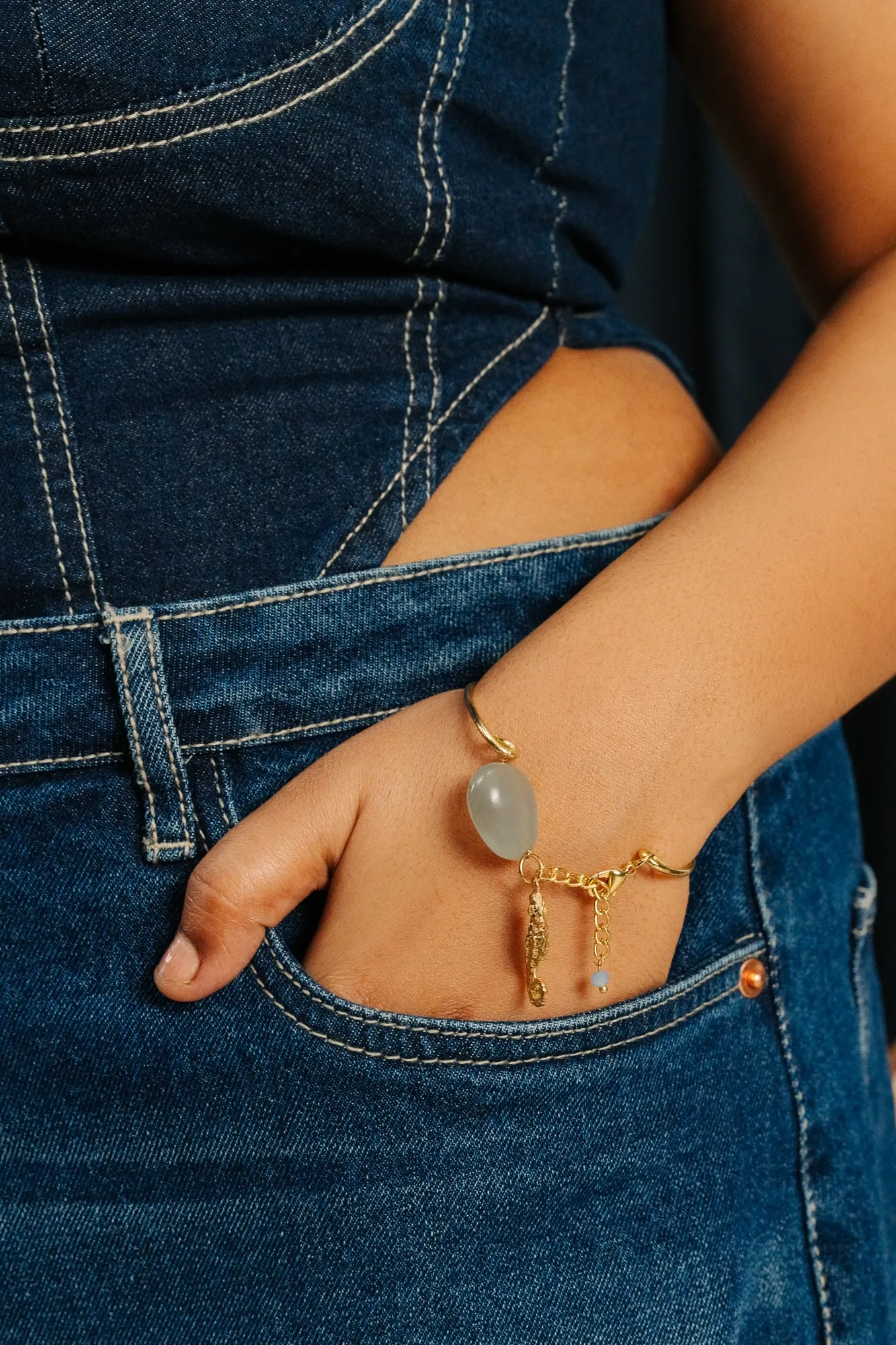 Natural Stone Sea Horse Brass Charm Bracelet