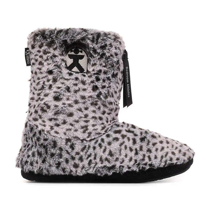 Sabor - Leopard Patterned Faux Fur Slipper Boot - Charcoal Leopard