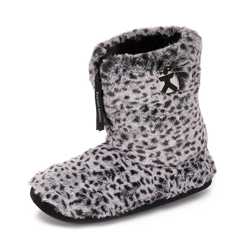 Sabor - Leopard Patterned Faux Fur Slipper Boot - Charcoal Leopard