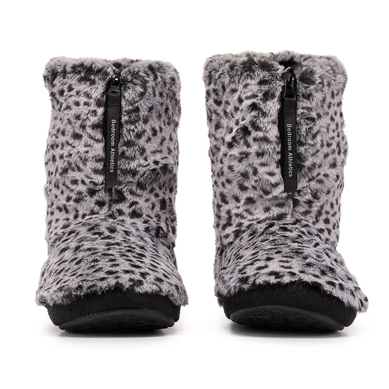 Sabor - Leopard Patterned Faux Fur Slipper Boot - Charcoal Leopard