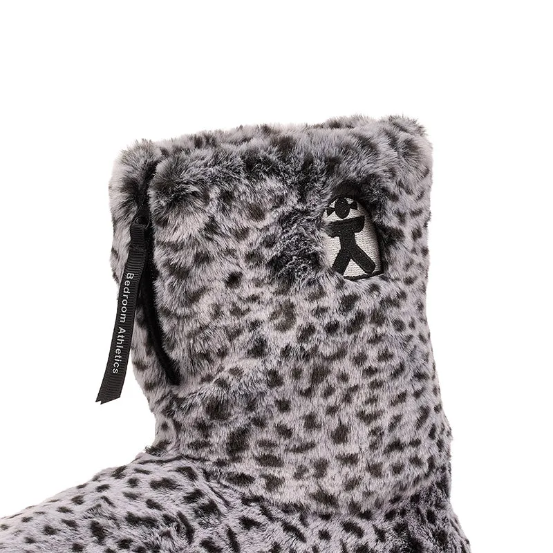 Sabor - Leopard Patterned Faux Fur Slipper Boot - Charcoal Leopard
