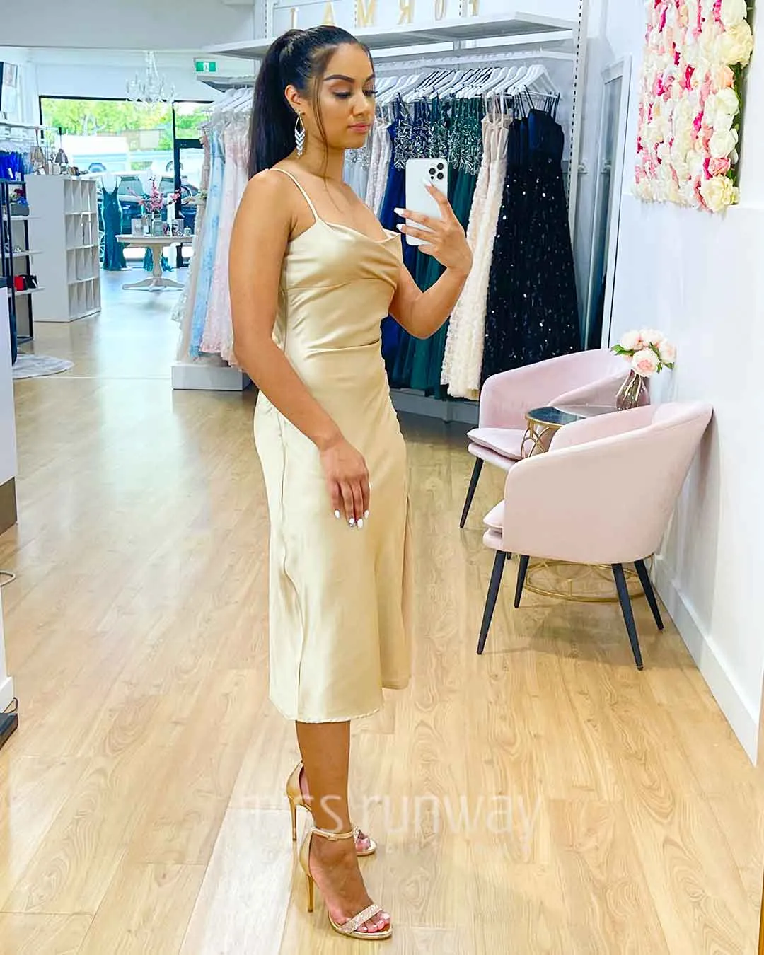 Sandrine Satin Midi Dress - Champagne
