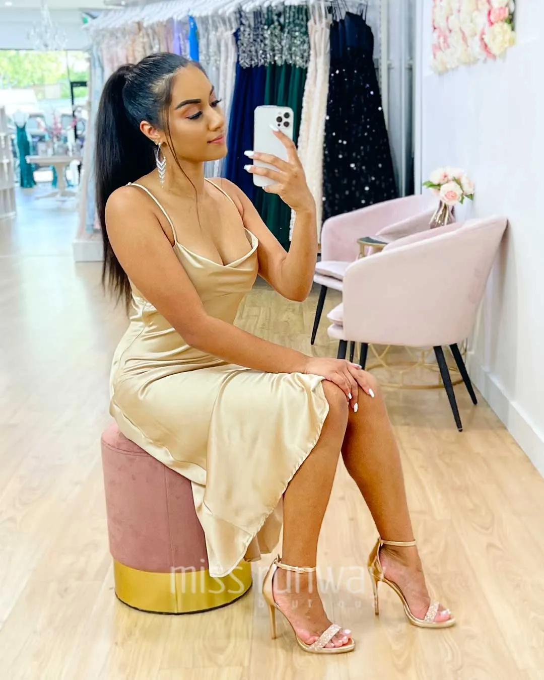 Sandrine Satin Midi Dress - Champagne