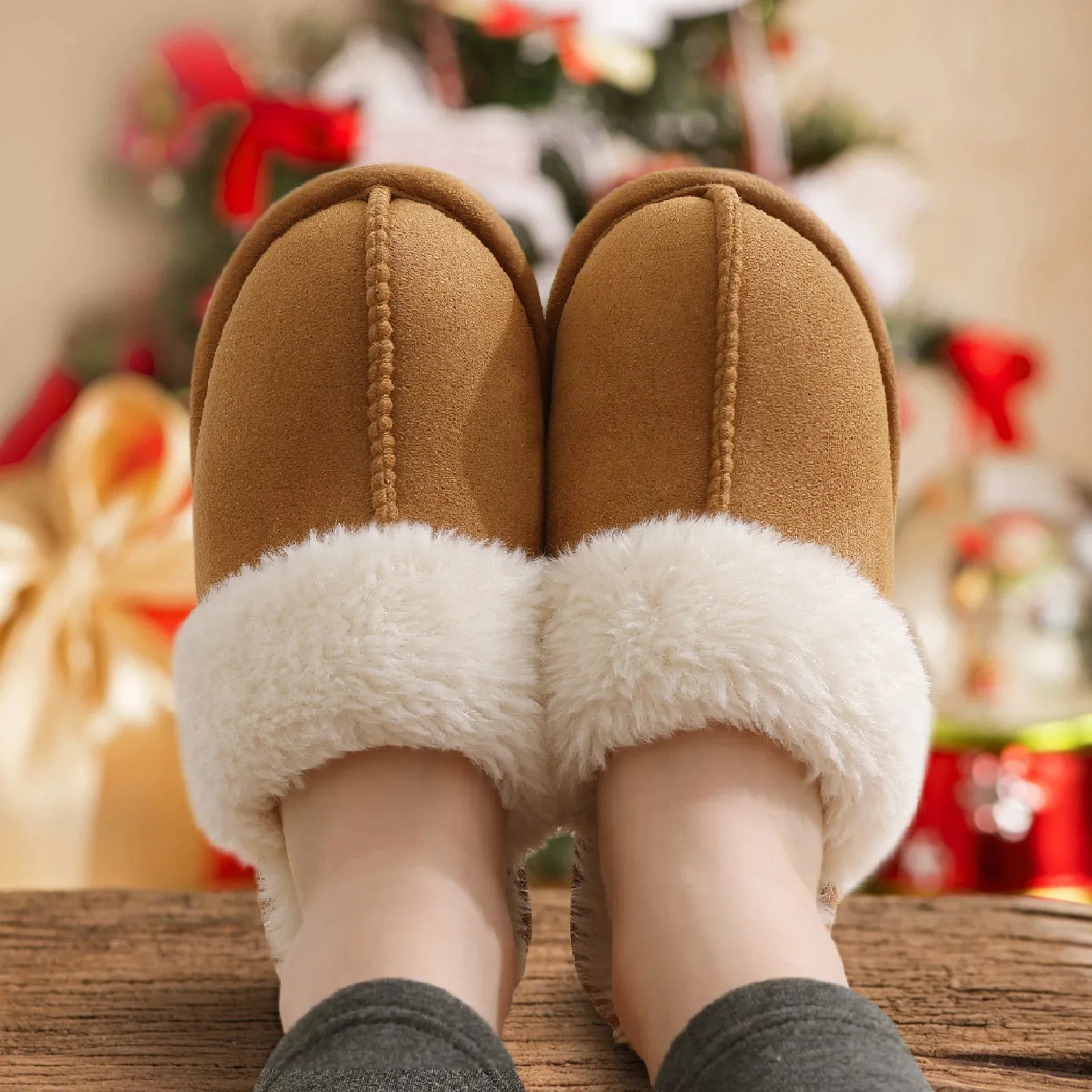 Shevalues Fashion Fur Slippers Women Fluffy Winter House Shoes Memory Foam Fuzzy Slippers Short Plush Slipper Indoor And Outdoor