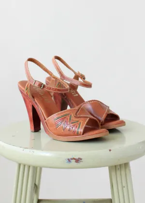 Vintage 1970s Hint of Color Wood and Leather Sandals