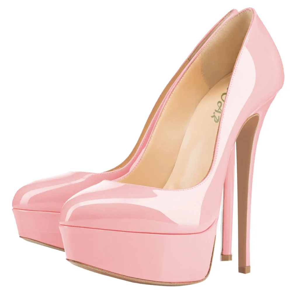 Women Sexy 14cm Pink Patent Pumps Party High Heels with platform