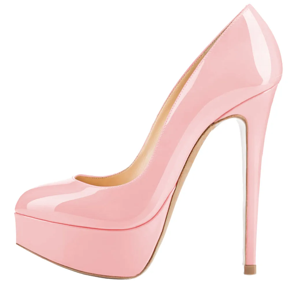Women Sexy 14cm Pink Patent Pumps Party High Heels with platform