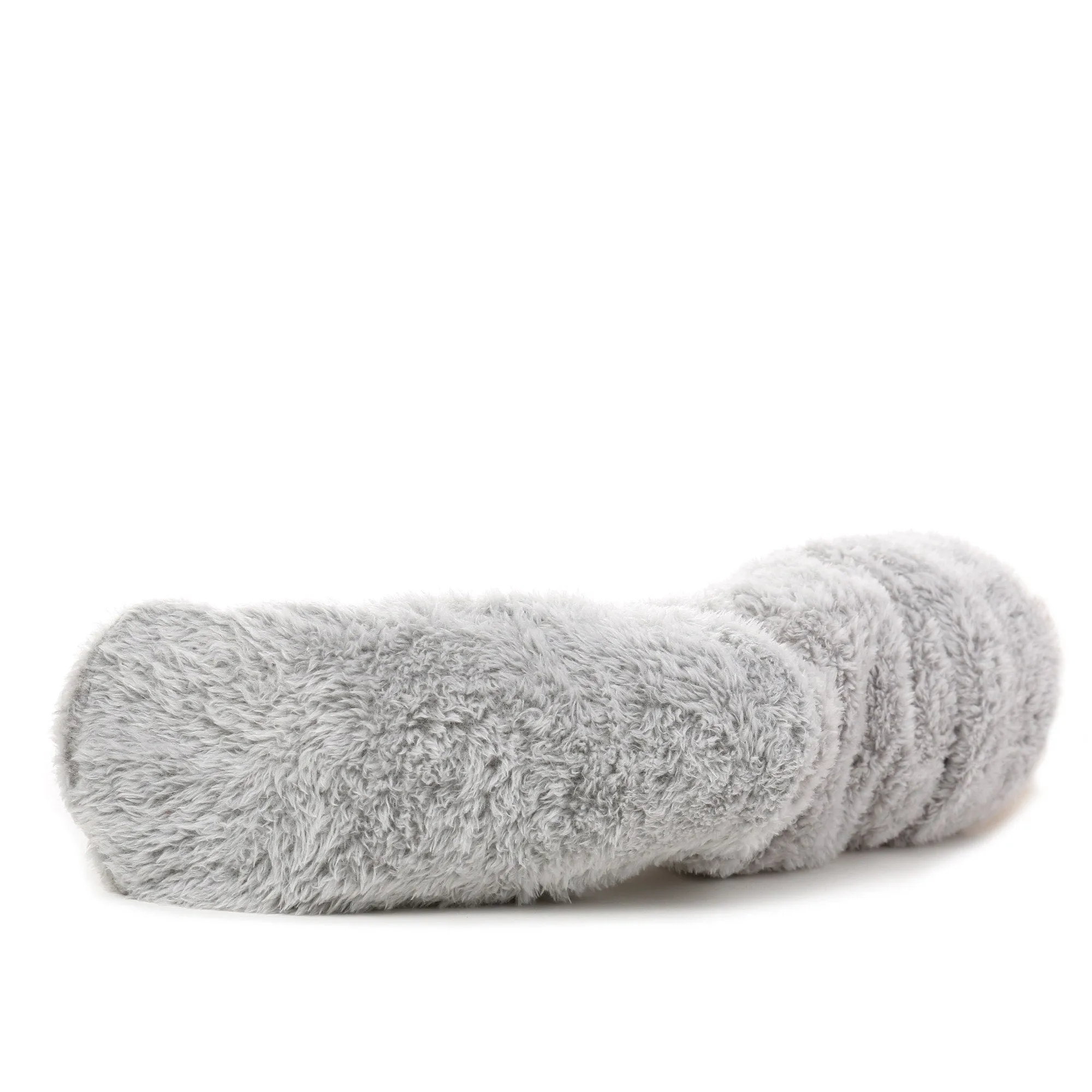 Women's Fuzzy Plush Tall Slipper Socks with Pom-Poms - Grey