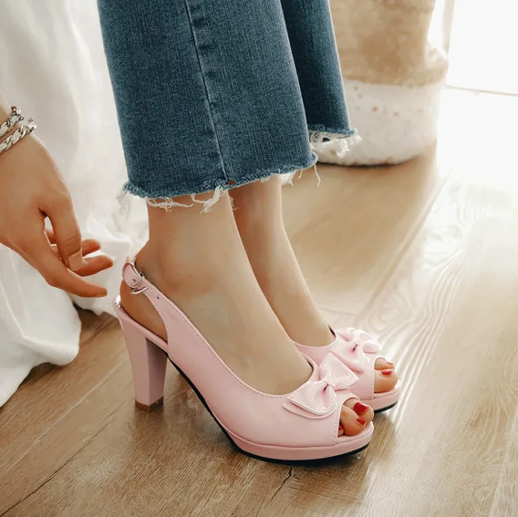 Women's Solid Color Peep Toe Butterfly Knot Platform High Heel Slingback Sandals