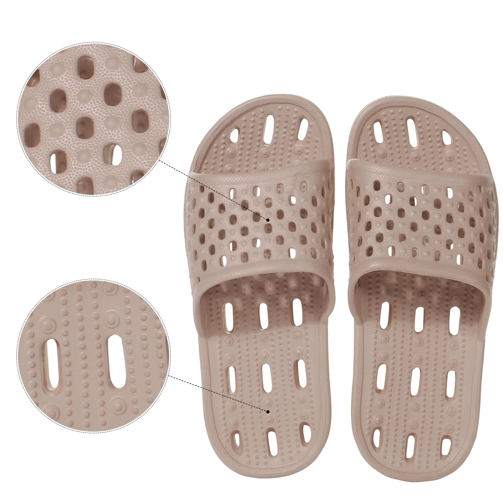 WOTTE Shower Sandals Women Quick Drying Bath Slippers Non Slip Dorm Shoes Size 5.5 Beige