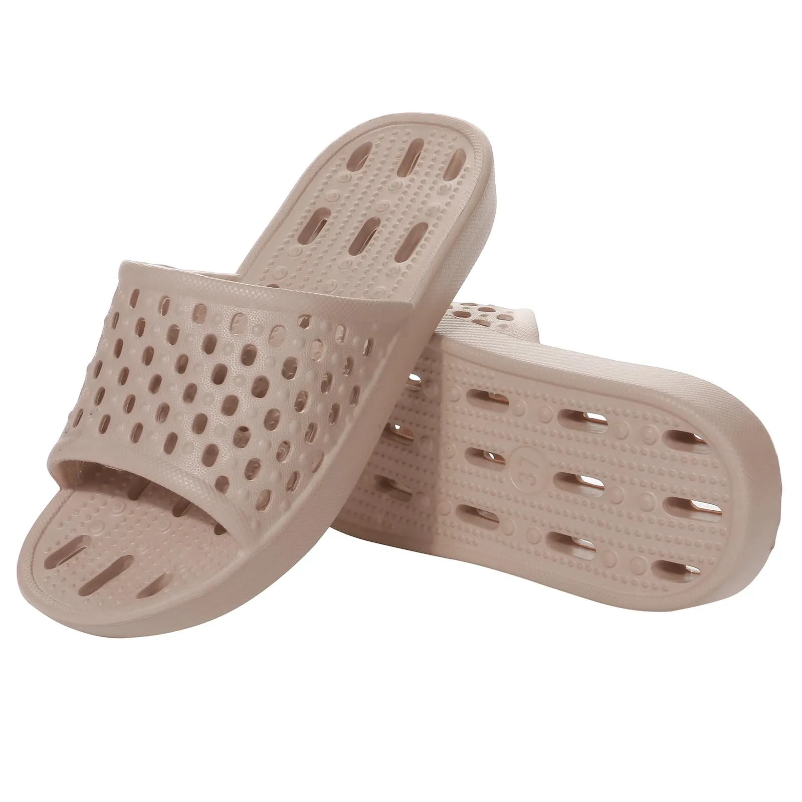 WOTTE Shower Sandals Women Quick Drying Bath Slippers Non Slip Dorm Shoes Size 5.5 Beige