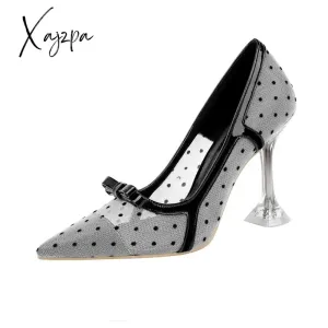 Xajzpa - Sexy Little Heels Net Cat with Women's Single Shoe Bow Sexy Web Celebrity Women's Shoes High Heels  Heels for Women